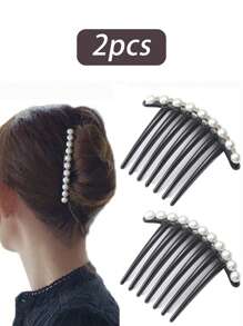 Schwarzer französischer Twist Haarklammer-Clips mit Kunstperlen dekorative Haarkämme für Frauen als Accessoire, vintage Haarstyling-Werkzeug (2er Pack)