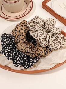 3-Pack Elegant Vintage Polka Dot & Leopard Print Fabric Hair Scrunchies, Daily/Home Hair AccessoriesHair Ties Scrunchy Hair Ties Ponytail Head Accessories - Multicolor - View 5