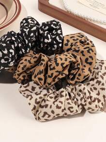 3-Pack Elegant Vintage Polka Dot & Leopard Print Fabric Hair Scrunchies, Daily/Home Hair AccessoriesHair Ties Scrunchy Hair Ties Ponytail Head Accessories - Multicolor - View 4