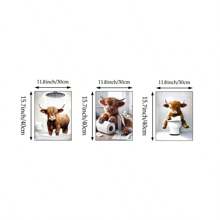 1/3 件苏格兰高地牛趣味浴室家居装饰、农场动物幽默、异想天开的高地牛爱好者礼物、牛壁画、无框 - 彩色 - 查看 24