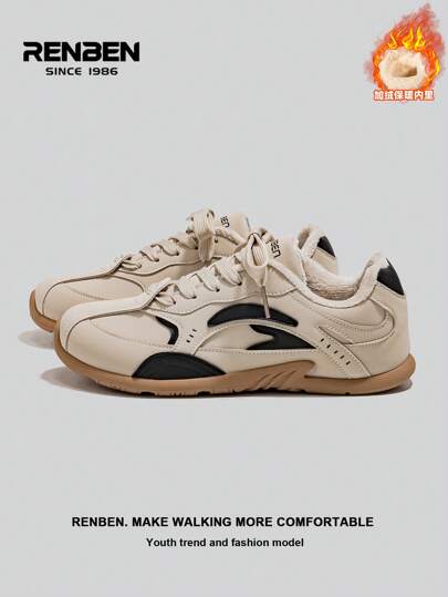 RENBEN 1 Pair Women's Casual Faux Leather Rubber Sole Lightweight Sports Shoes, Soft Lining, Fashionable, Daily Wear