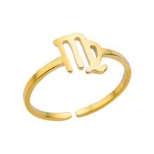1pc 12 Zodiac Sign Ring, Unisex, 18K Gold Plated Stainless Steel Adjustable Open Ring, Fashion Jewelry Accessory, Birthday Gift - Yellow Gold - View 20