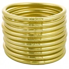 Bộ 10 chiếc vòng tay ống nhựa PVC màu hồng cánh sen và vàng đậm, họa tiết kim loại phun sơn, vòng tay thạch xếp chồng lên nhau trông rất dày dặn, dùng để dự tiệc - lá vàng giả - Xem 21
