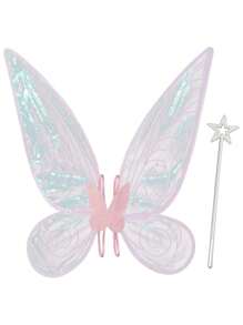 成人仙女翅膀两件套，蝴蝶翅膀，天使翅膀，女士仙女装扮派对礼品，6种颜色可选 - 彩色 - 查看 1