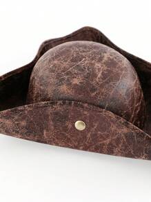 1pc PU Leather Pirate Hat Tricorn Hat, Wind Resistant Sunshade, Suitable For Cosplay, Party, Performance, Unisex