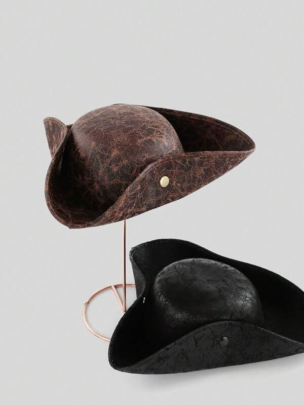 1pc PU Leather Pirate Hat Tricorn Hat, Wind Resistant Sunshade, Suitable For Cosplay, Party, Performance, Unisex