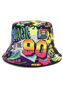 Cappello a secchiello unisex reversibile, in stile retrò anni '90 e '80, design con motivo vintage, cappello a secchiello casual da streetwear
