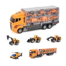 6pcs/ 11 In 1 Mini Die-Cast Engineering Trucks Construction Vehicles Excavator Bulldozer Mixer Car Model Children Toys Holiday Gift For Kids,Back To School