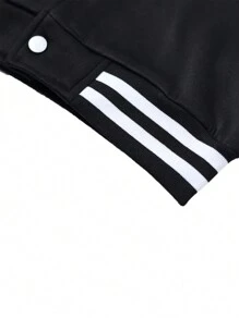 Tween Boy 1pc Casual Exercise Color Block Cardigan Baseball Jacket, Fall/Winter - Black - View 5