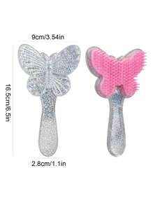 1 件蝴蝶按摩梳，顺滑秀发不打结手柄按摩梳，亮面闪闪蝴蝶外观，女性日常用品，情人节礼物 - 彩色 - 查看 3