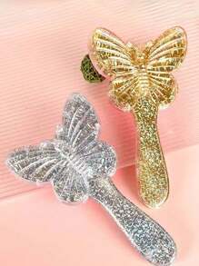 1 件蝴蝶按摩梳，顺滑秀发不打结手柄按摩梳，亮面闪闪蝴蝶外观，女性日常用品，情人节礼物 - 彩色 - 查看 7