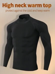 Capa base de compresión de cuello alto de manga larga para deporte y acondicionamiento físico diario para hombre, sudadera ajustada elástica de ajuste ceñido y a dos tonos, para otoño/invierno