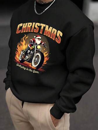 Men's Retro American Santa Claus Motorcycle Graphic Pullover Sweatshirt