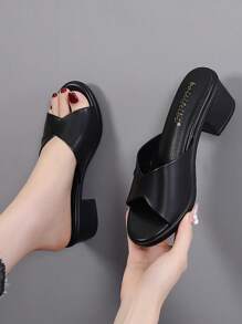 夏季新款露趾粗跟白色女士高跟凉鞋 - 黑色 - 查看 1