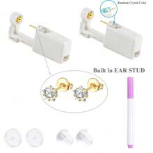 2 Packs Ear Piercing Kit,Disposable Ear Piercing Gun With Built In Cubic Zirconia Ear Stud, At Home Self Ear Piercer Kit - White - View 10