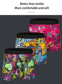 6 piezas de calzoncillos bóxer con diseño gráfico estampado para hombres, diseños de graffiti de aleatoria, incluye un patrón aleatorio de graffiti navideño