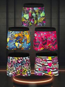 6 piezas de calzoncillos bóxer con diseño gráfico estampado para hombres, diseños de graffiti de aleatoria, incluye un patrón aleatorio de graffiti navideño