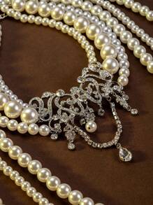 1 Piece Of Vintage Bow Shaped Faux Pearl Multi-Layer Luxury Necklace Suitable For Women's Daily Wear As A Gift Ball Accessory - White - View 3