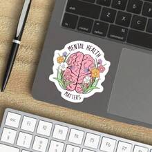 Mentale Gesundheit ist wichtig mit Blumen-Gehirn Aufkleber - künstlerischer Vinyl Aufkleber kompatibel mit iPad, Kindle, Wasserflasche, Büchern, Laptops, Notizbüchern, Ordnern, Tagebüchern, Lernräumen, Deko für Studentenwohnheime - ideal als Geschenk für Studenten und Psychologie-Enthusiasten