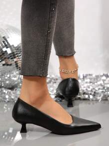 Women's Solid Color Pointed Toe Stiletto Heels, Comfortable & Stylish Spring/Autumn Fashion Pumps - Black - View 1