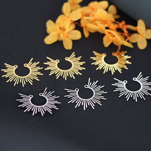 3pcs Sunburst Stainless Steel Charms Pendant Jewelry Making Necklace Dainty Celestial Sunbeam Diy Accessories