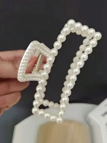 3 件装极简主义超大发爪发夹，珍珠装饰蝴蝶结爪夹，适合马尾辫、发髻 - 白色 - 查看 5