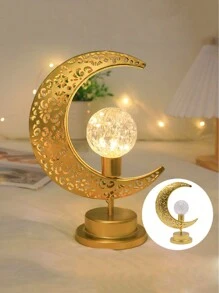 1 szt. Sferyczna lampa dekoracyjna w kształcie gwiazdy, lampa stołowa LED Hollow Iron Art w kształcie księżyca, codzienna lampa dekoracyjna, lampa w kształcie gwiazdy i księżyca