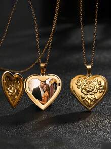 Customized Couples Jewelry Stainless Steel Silver & Gold Tone Openable Heart-Shaped Rose Patterned Photo Frame Necklace For Women,Gold,Stylish,Colorful,Vintage,Unisex,Hipster,Simple,Casual,Custom,Personalized,Unique,Ideal Gifts For Him,Ideal Gifts For Her,Her,Boyfriend,Girlfriend,Dad,Mom,Family,Friends,For Anniversaries,For Birthdays,For Graduation,For Prom,For Party,Jewelry Women