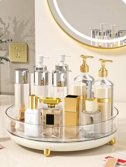 1pc Large Capacity Storage Tray, Rotatable Turntable, Dresser Storage Basket, Cosmetics Organizer, Bathroom Shelf, Cosmetics Storage Box, Lipstick Perfume Storage Rack, Kitchen Condiment Rack, Spice Storage Basket, Home Decoration, Bathroom Kitchen Bedroom Accessories, Holiday Gifts, Christmas Gifts,Mother's Day,Gift For My Mother,Back To School Supplies, Back To School Season Supplies, Student Storage Supplies