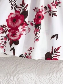 Young Girl 2pcs Outfit Set, Ruffle Trim Jacket And Sleeveless Butterfly & Floral Print Dress, Elegant Spring/Autumn - Burgundy - View 7