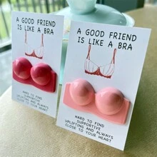 10/5/1pc Inspiring Encouragement Card: Good Friends Are Like Bras - Perfect For New Year's, Carnival, Thanksgiving, Graduation, Christmas, Halloween, And Any Occasion - Resin Hug Card - Hot Pink - View 3