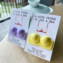 10/5/1pc Inspiring Encouragement Card: Good Friends Are Like Bras - Perfect For New Year's, Carnival, Thanksgiving, Graduation, Christmas, Halloween, And Any Occasion - Resin Hug Card - Hot Pink - View 10