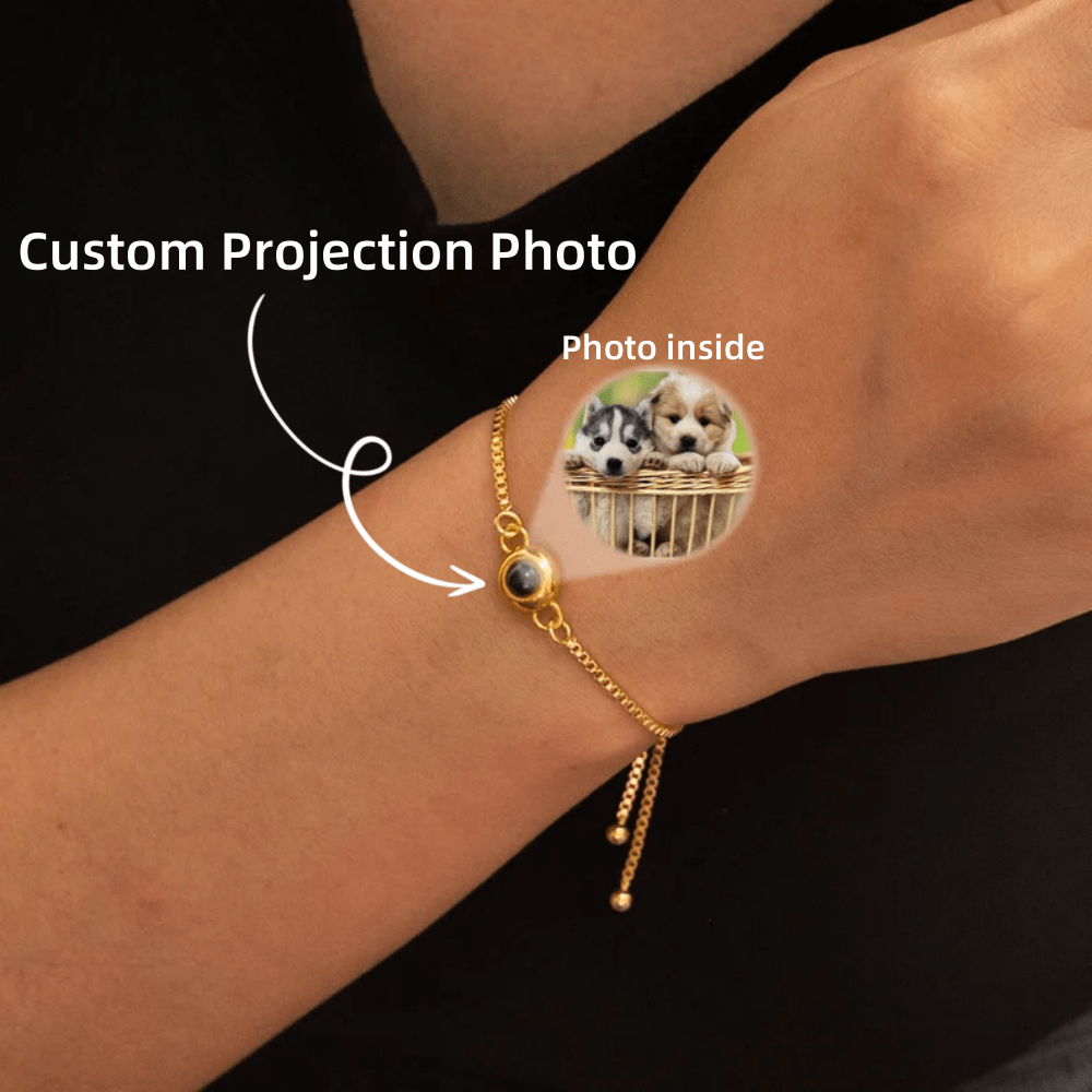 Pulseira de projeção de fotos personalizada em aço inoxidável com corrente de caixa ajustável Pulseira de projeção de fotos faça você mesmo