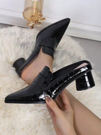 1. 新款尖头女式穆勒鞋 - 奢华格纹高跟凉鞋，橡胶鞋底，时尚女鞋，圆形粗跟，独家酒红色黑色露趾女式高跟穆勒鞋，适合所有季节，派对高跟鞋。尺码偏大 - 尺码偏小，完美贴合