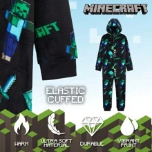 Minecraft Fleece Onesie Hooded Pyjama Gift Gamers - Multicolor - View 4