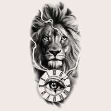 Waterproof Long Lasting Temporary Tattoo Sticker, Unisex Black Tattoo Sleeve Design With Dark Animal Tiger, Lion, Wolf Patterns, Halloween, Christmas, Party Gift, Body Art For Arms, Legs, Chest, Back - Black - View 18