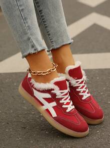 Zapatillas deportivas para mujer de talla grande, nuevas para otoño/invierno, hechas en Alemania, acolchadas, con contraste de rojo y blanco, con cordones, casuales, cómodas y antideslizantes para exteriores - blanco rojo - Ver 3