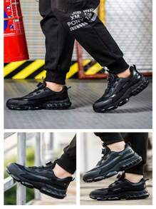 Men And Women Safety Shoes With Rotary Buttons, Comfortable And Secure, Anti-Smashing And Anti-Piercing Work Shoes, Lightweight And Breathable Worksite Protective Shoes, Black Air Cushion Summer Model For Men And Women - Black - View 5