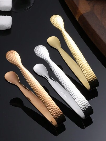 1 件不锈钢锤纹糖夹，304 材质迷你方形糖零食夹