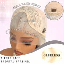 Ombre Platinum Blonde Lace Front Synthetic Wig With Dark Roots Straight Hairpiece  Heat Resistant Fiber Glueless Suitable For All Hair Types - 漸層髒金髮女郎 - 查看 7