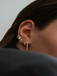 925 纯银耳环几何银鼻环线条闪亮单排钻石耳环女士珠宝礼物女性礼品女士珠宝妈妈礼物 - 耳圈 - 查看 7