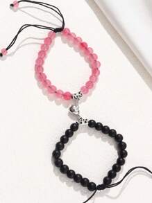 2 件磁铁情侣手链 适合女士男士浪漫心形配对天然石珠瑜伽手链情人节礼物珠宝情人节 - 彩色 - 查看 6