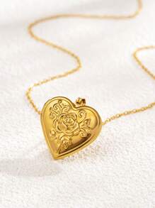 Customized Couples Jewelry Stainless Steel Silver & Gold Tone Openable Heart-Shaped Rose Patterned Photo Frame Necklace For Women,Gold,Stylish,Colorful,Vintage,Unisex,Hipster,Simple,Casual,Custom,Personalized,Unique,Ideal Gifts For Him,Ideal Gifts For Her,Her,Boyfriend,Girlfriend,Dad,Mom,Family,Friends,For Anniversaries,For Birthdays,For Graduation,For Prom,For Party,Jewelry Women