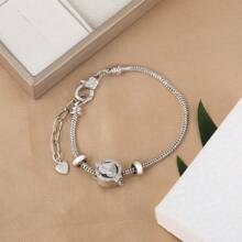 1 件银色时尚镀铜心形微镶锆石手链，适合女性日常佩戴 - 銀色 - 查看 2