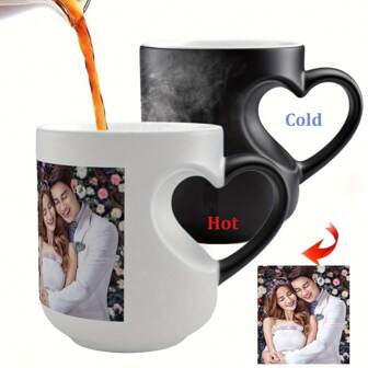 1 Piece Customizable Picture Heart-Shaped Handle Coffee Cup, Breakfast Cup, Valentine's Day Custom Personalized Mug, Milk Cup, Mug, Reusable, Gift For Family, Friends High-Quality, Stylish Custom, Personalized, Unique Ideal Gifts For Her Boyfriend, Girlfriend For Valentine's Day, For Anniversaries, For Weddings Living Room, Home, Home Refresh, Multi-Functional