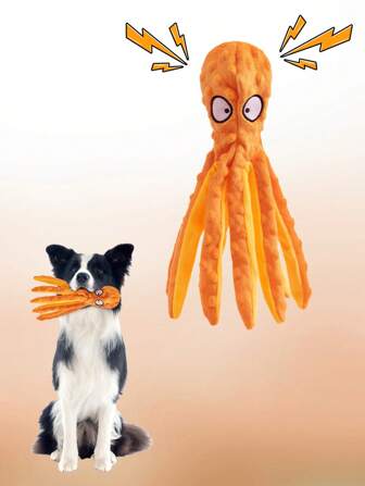 Hollypet Oktopus Hundespielzeug Plüsch mit Quietscher, weiches quietschendes Hundespielzeug für mittelgroße und große Hunde, interaktives Hundespielzeug gegen Langeweile, robustes Kauknochen-Spielzeug mit Geräusch für Innenräume oder Garten, bissresistentes Kuscheltier-Hundespielzeug, das Haustiere lieben
