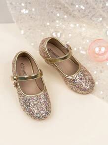 Girls' Princess Shoes 2025 New Spring And Autumn Children's High Heels, Versatile Western Style Sparkle Buckle Crystal Shoes For Performance, Dancing, Chorus & Dress Wear - Gold - View 5