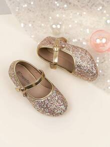 Girls' Princess Shoes 2025 New Spring And Autumn Children's High Heels, Versatile Western Style Sparkle Buckle Crystal Shoes For Performance, Dancing, Chorus & Dress Wear - Gold - View 3