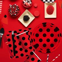 Zestaw 10/20 sztuk artykułów imprezowych z motywem biedronki, w tym 7"/9" czerwone z czarnymi kropkami papierowe talerze, serwetki, kubki z biedronką, odpowiednie na przyjęcia urodzinowe, spotkania rodzinne, pikniki, Boże Narodzenie, obchody Nowego Roku