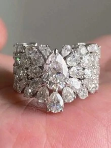 1枚优雅立方氧化锆戒指，女士婚礼订婚派对珠宝，情人节礼物 - 1# - 查看 16